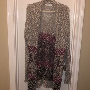 Gray, purple, maroon & black thigh length sweater